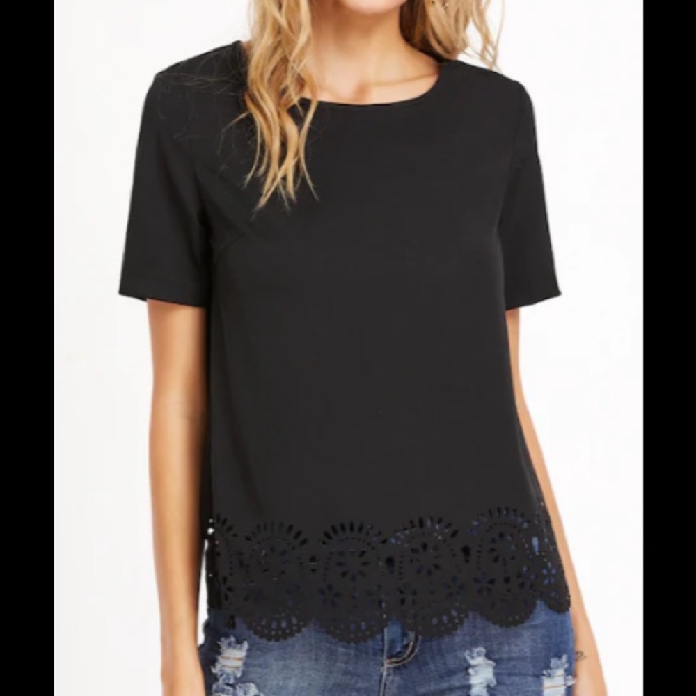 Black Laser Cutout Blouse